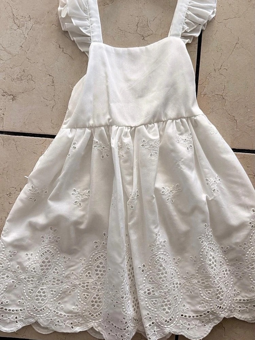 White Girls Embroidery Ruffle Trim Dress size 7Y
